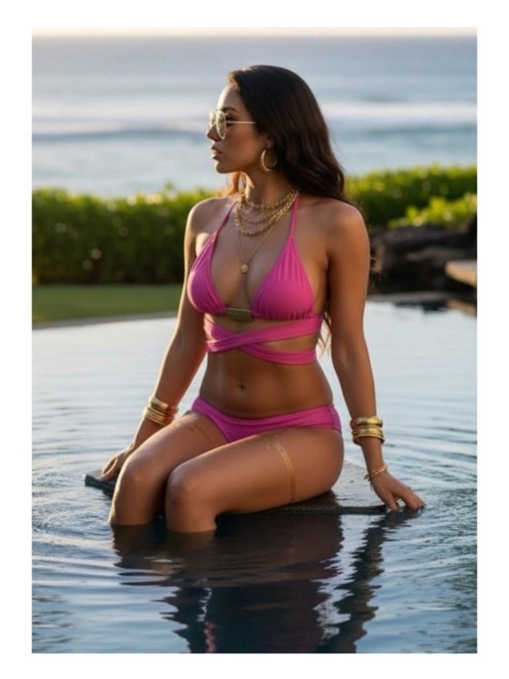 new Pink's Ondademar ϟ Triangle Top Bikini Set ϟ aso Shape Mag ϟ Gold Hardware ϟ